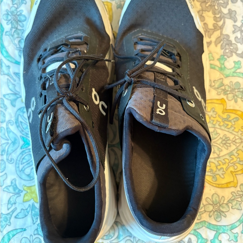 On Running Charcoal and White Athletic Shoes